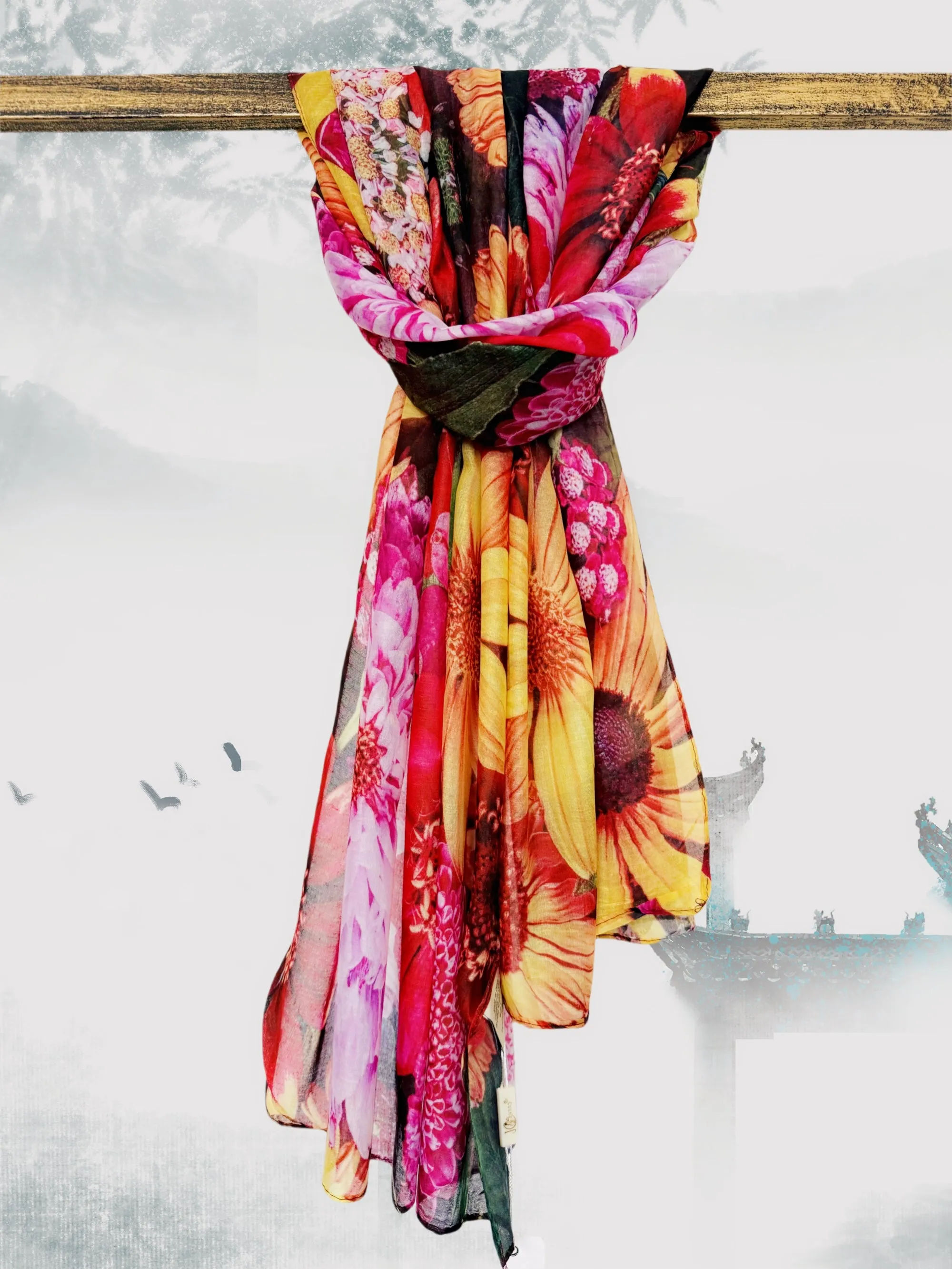 JC022901 Red-Multi Wildflower Scarf