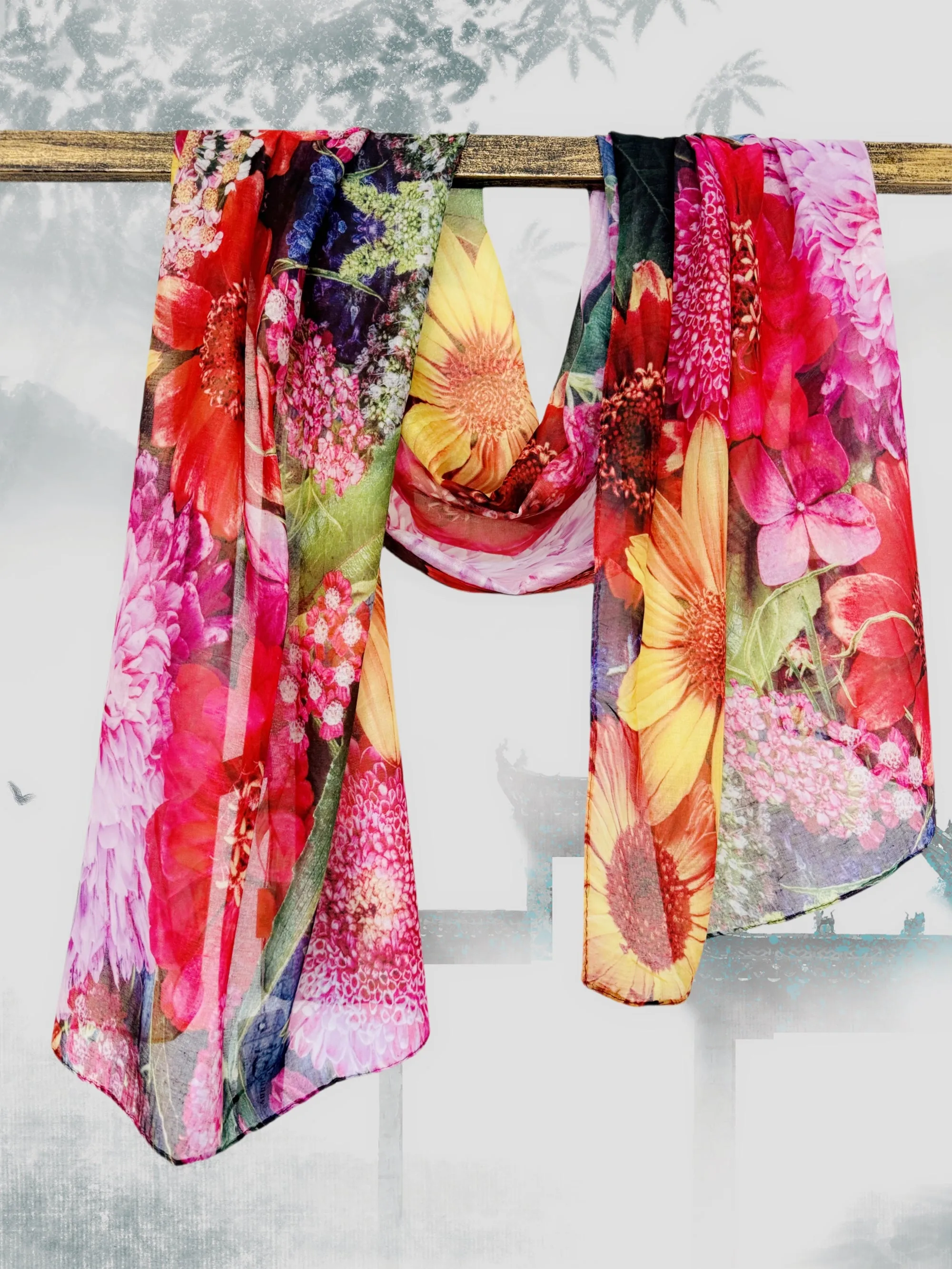 JC022901 Red-Multi Wildflower Scarf