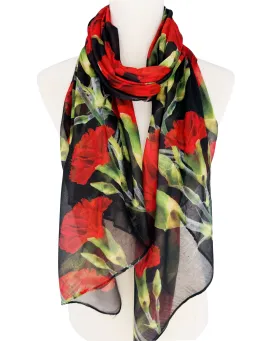 JC022919 Red Carnation Floral Scarf