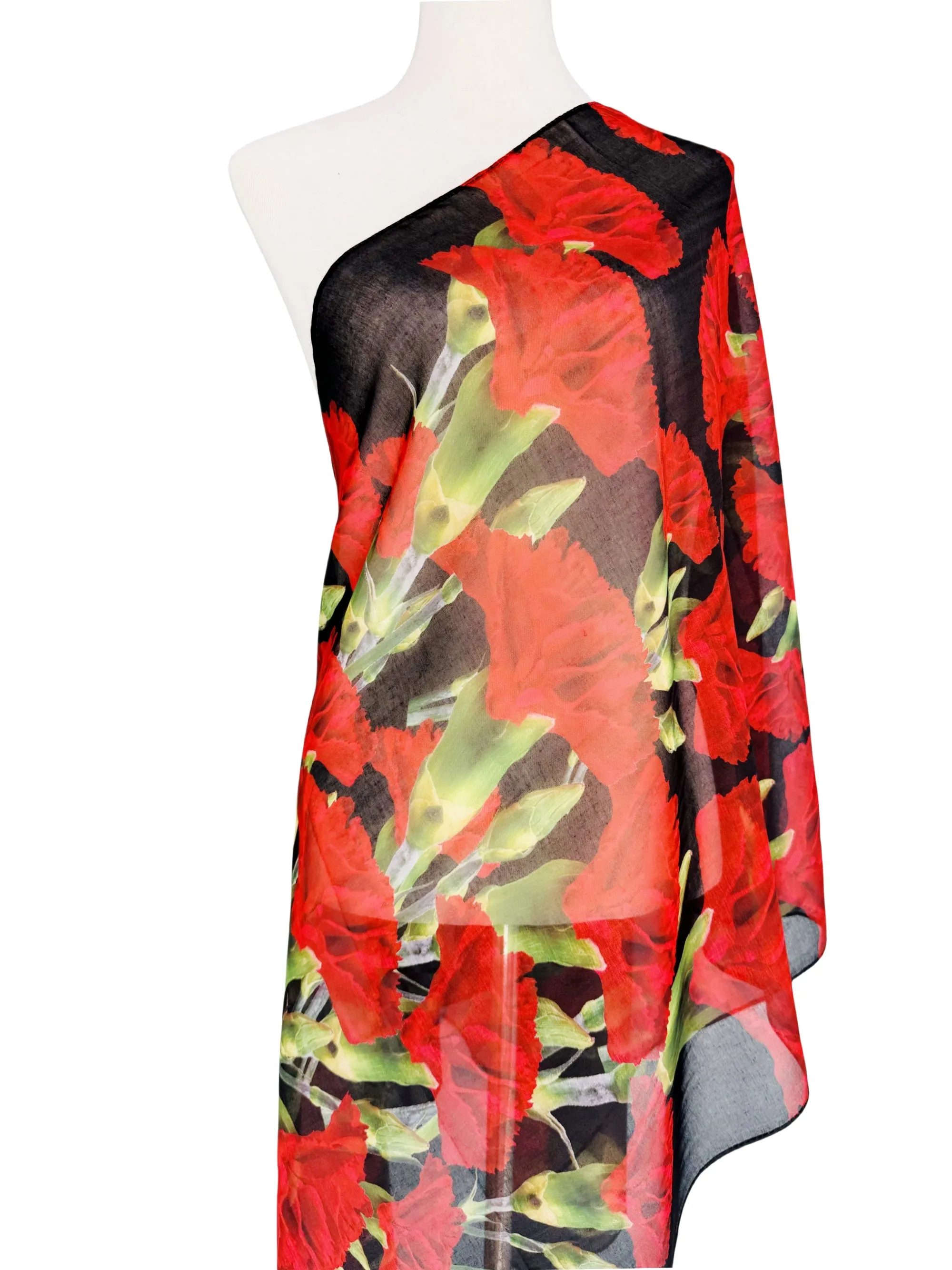 JC022919 Red Carnation Floral Scarf