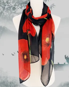JC022926 Red-Black Poppy Flowers Scarf
