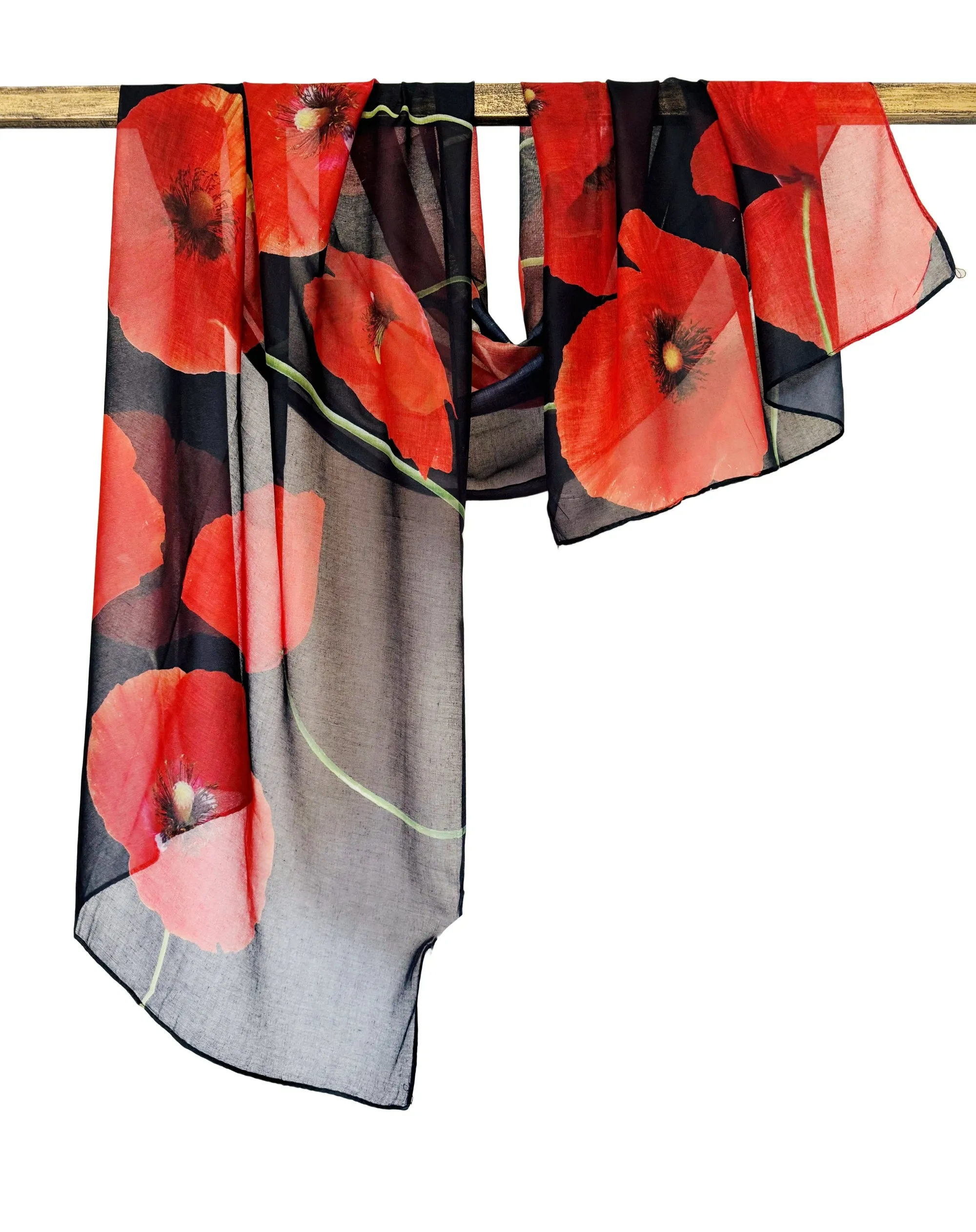 JC022926 Red-Black Poppy Flowers Scarf