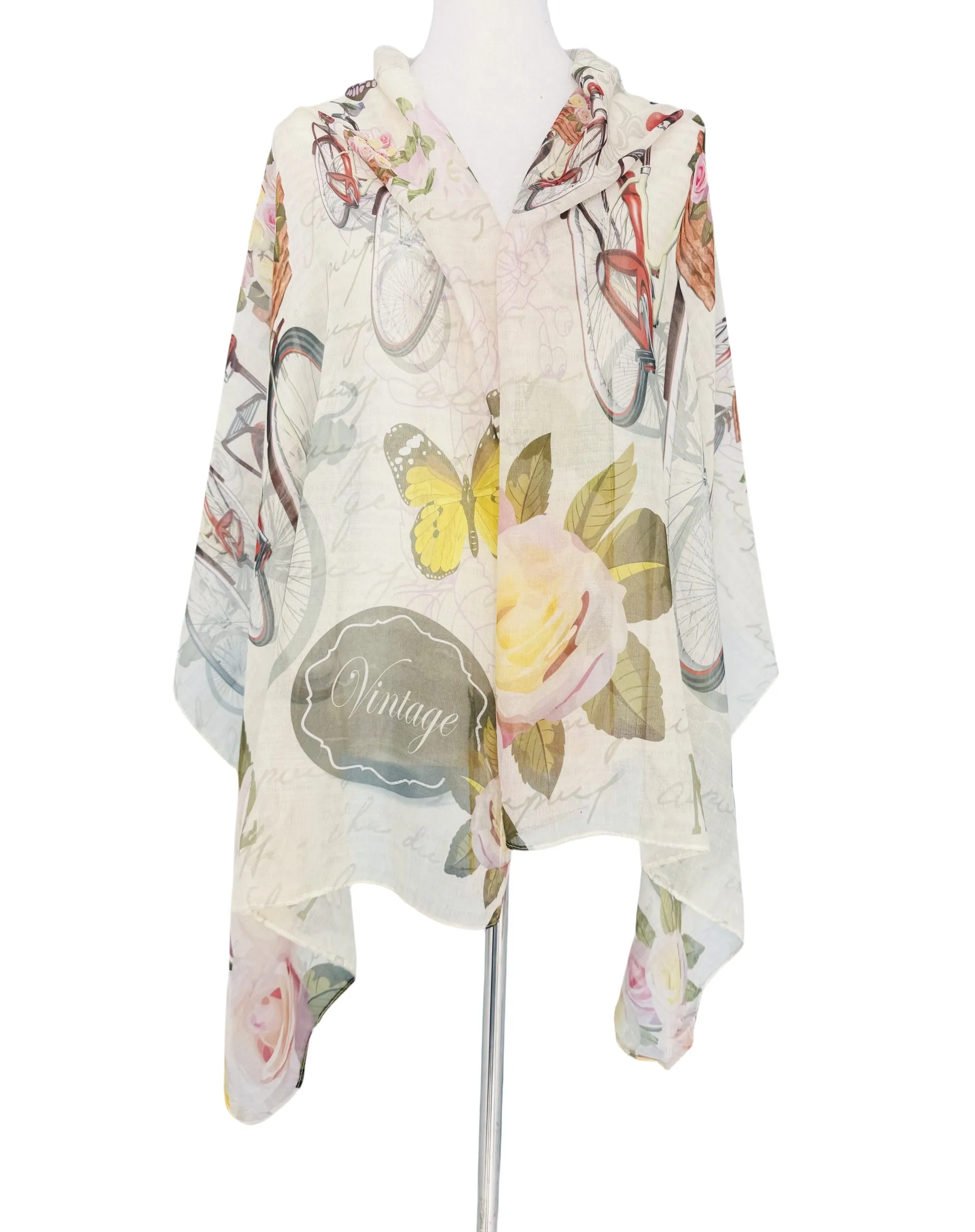 JC071308 JC Designed Bird, Floral & Butterfly Vintage Scarf