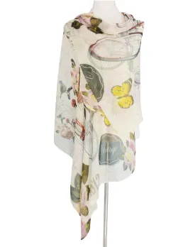 JC071308 JC Designed Bird, Floral & Butterfly Vintage Scarf