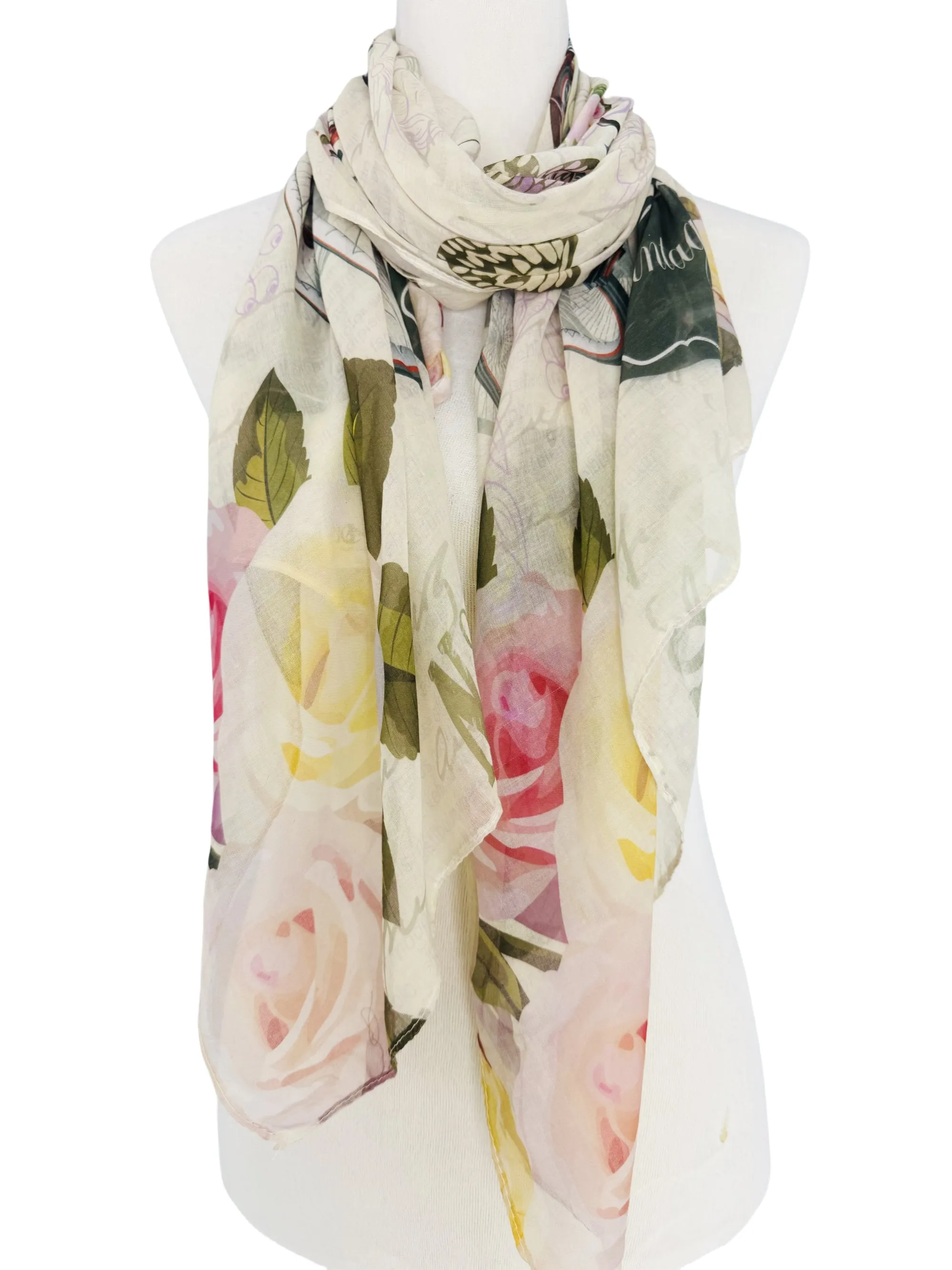 JC071308 JC Designed Bird, Floral & Butterfly Vintage Scarf
