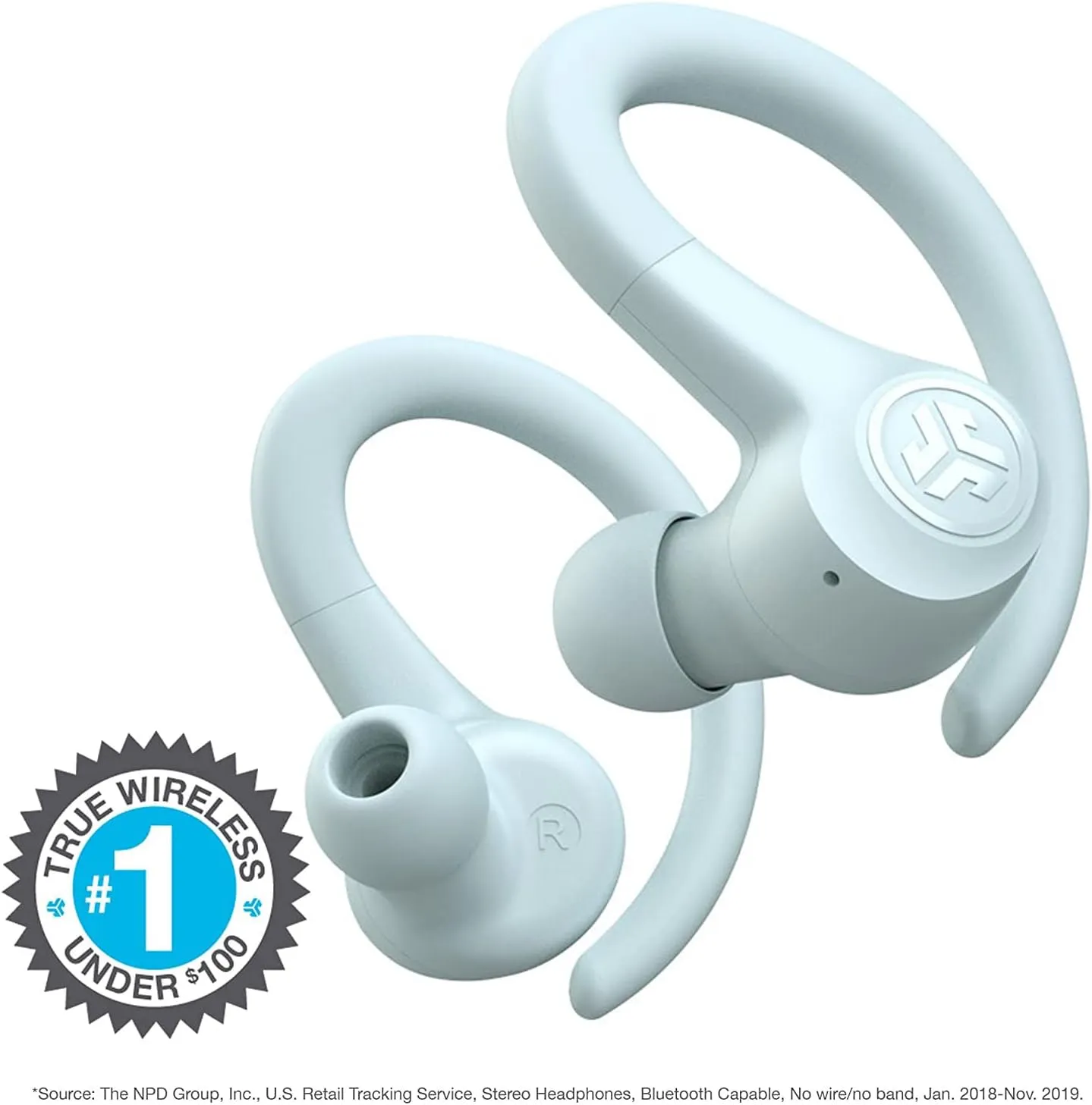 JLab Go Air Sport True Wireless Earbuds, Light Blue, Featuring C3 Clear Calling, Secure Earhook Sport Design, 32  Hour Bluetooth Playtime, and 3 EQ Sound Settings
