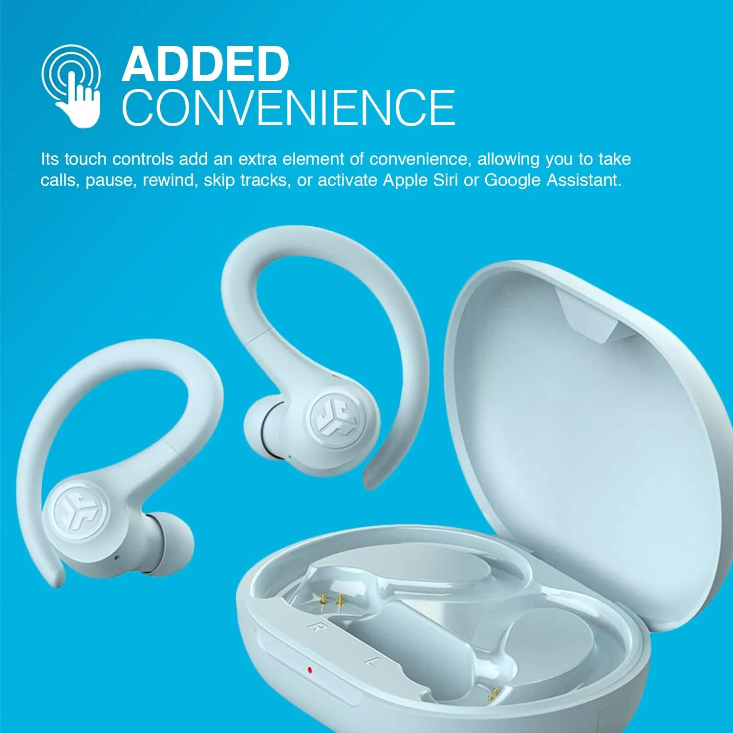 JLab Go Air Sport True Wireless Earbuds, Light Blue, Featuring C3 Clear Calling, Secure Earhook Sport Design, 32  Hour Bluetooth Playtime, and 3 EQ Sound Settings