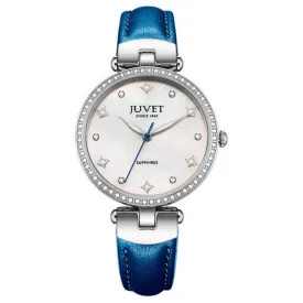 JUVET 7010 Classic Diamond Accent Watch with Pearl Face 30m Waterproof - Elegant Blue A4