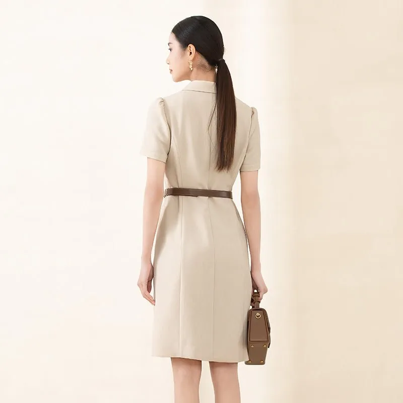 Khaki Short Sleeve Belted Suit Dress