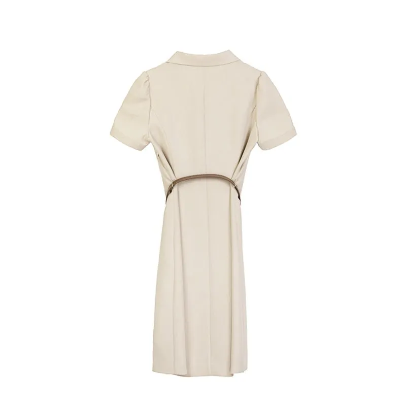 Khaki Short Sleeve Belted Suit Dress