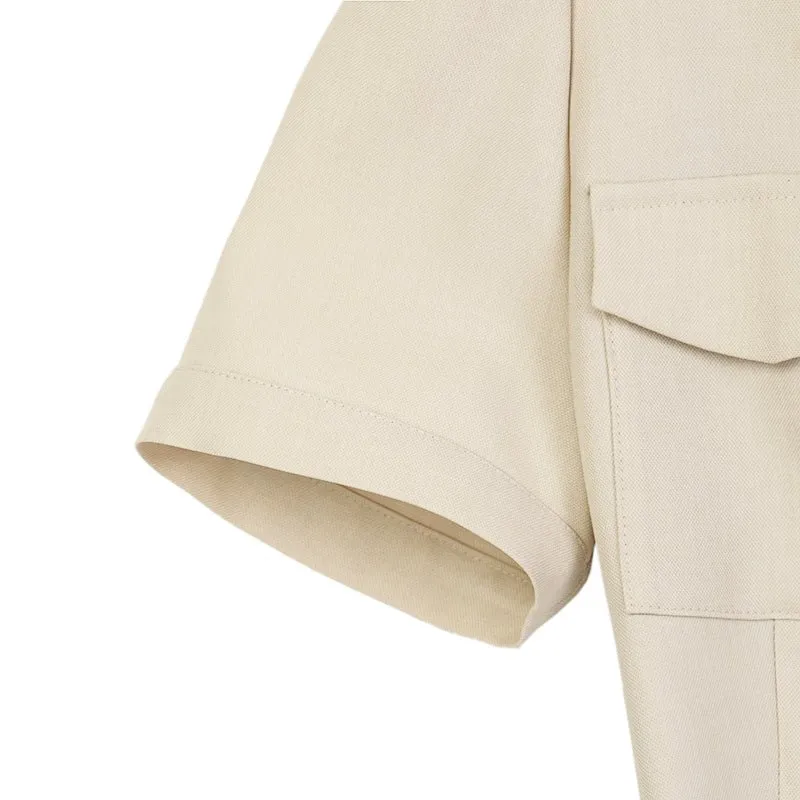 Khaki Short Sleeve Belted Suit Dress