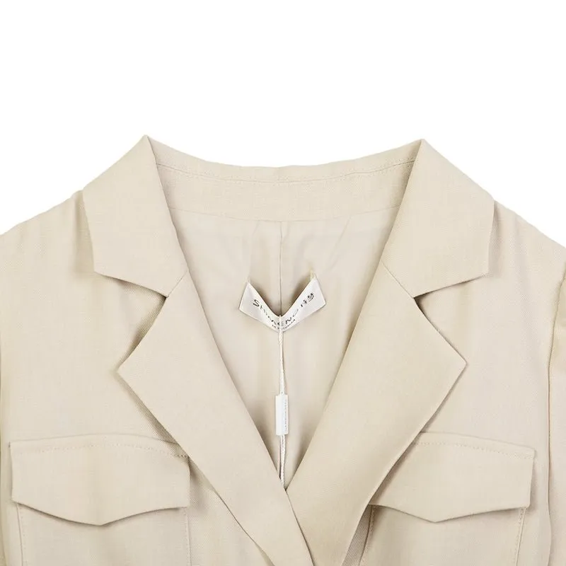 Khaki Short Sleeve Belted Suit Dress