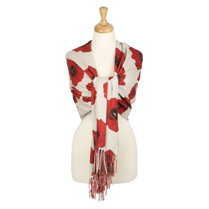 Large Poppy on Cream Soft-Touch Scarf