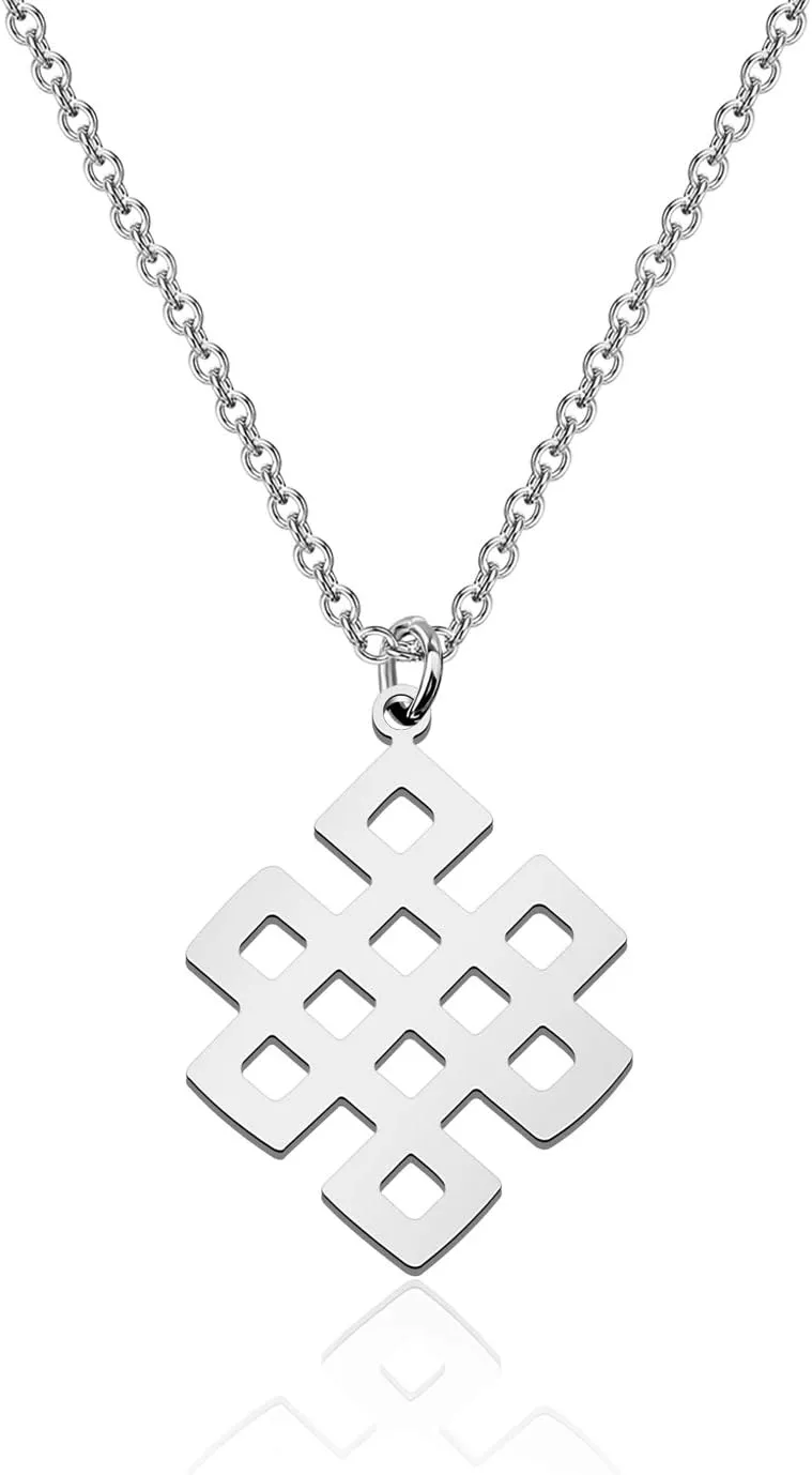 LBSBO Endless Knot Necklace Stainless Steel Buddhist Knot Necklace Infinity Knot Necklace Yoga Necklace