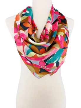 Luxurious Silk-Feel Square Scarf--Fuchsia & Teal Floral
