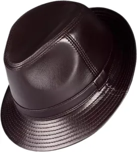 Men's Leather Jazz Hat Panama Fedora Trilby Hat for Holiday Gentlemen Derby Party Hat