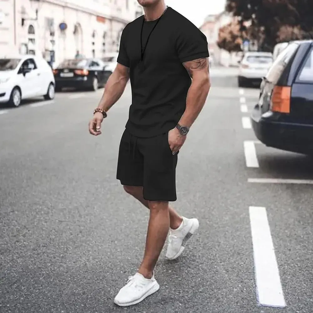 Men's Shirt and Shorts Set 2 Piece Outfits Fashion Summer Tracksuits Casual Sportwear Set