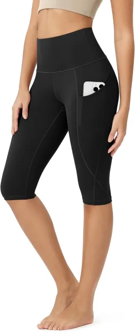ODODOS Women's High Waisted Yoga Capris with Pockets, Tummy Control Non See Through Workout Athletic Running Capri Leggings