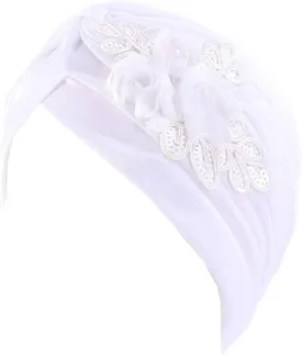 Qianmome Womens Sequin Flower Turban Elegant Muslim Beanie Head wrap Chemo Cap