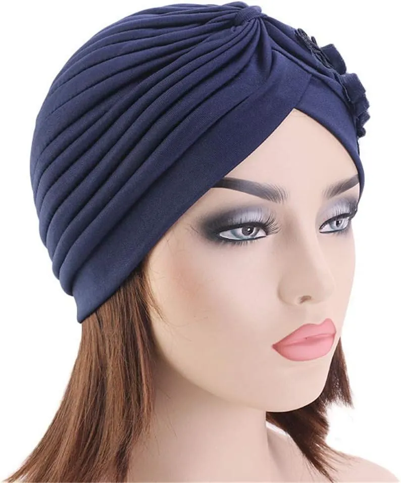 Qianmome Womens Sequin Flower Turban Elegant Muslim Beanie Head wrap Chemo Cap