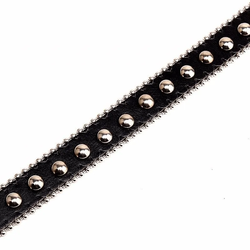 Retro Circular Rivets Belt With Silver Buckle / Decorative Belt For Jeans