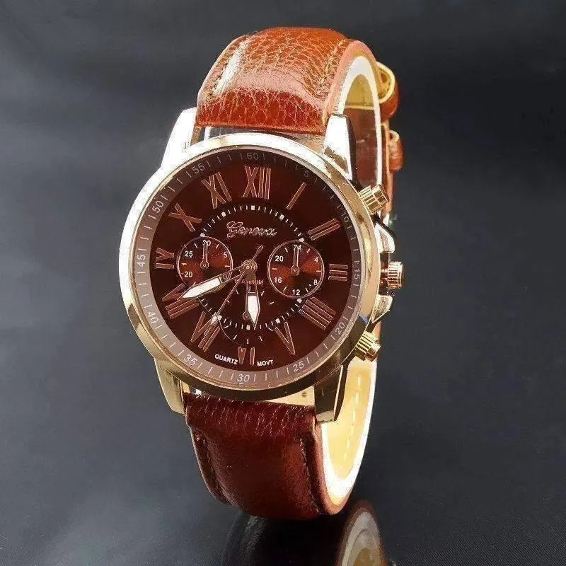Rose Gold Classic Geneva Watch in Classic Brown