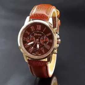 Rose Gold Classic Geneva Watch in Classic Brown