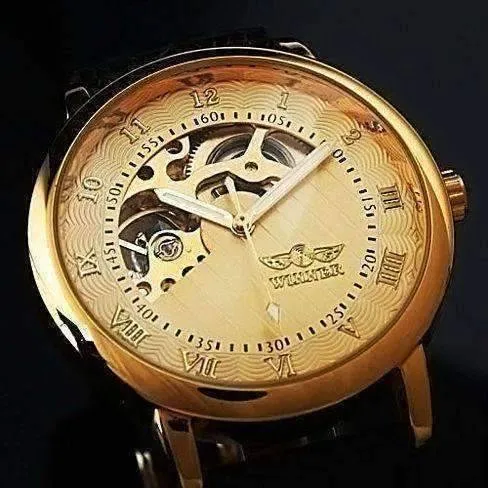 Sophisticated In Gold Mechanical Skeleton Automatic Watch For Men