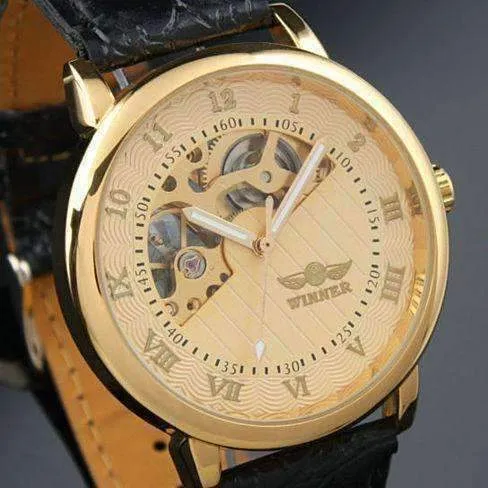 Sophisticated In Gold Mechanical Skeleton Automatic Watch For Men
