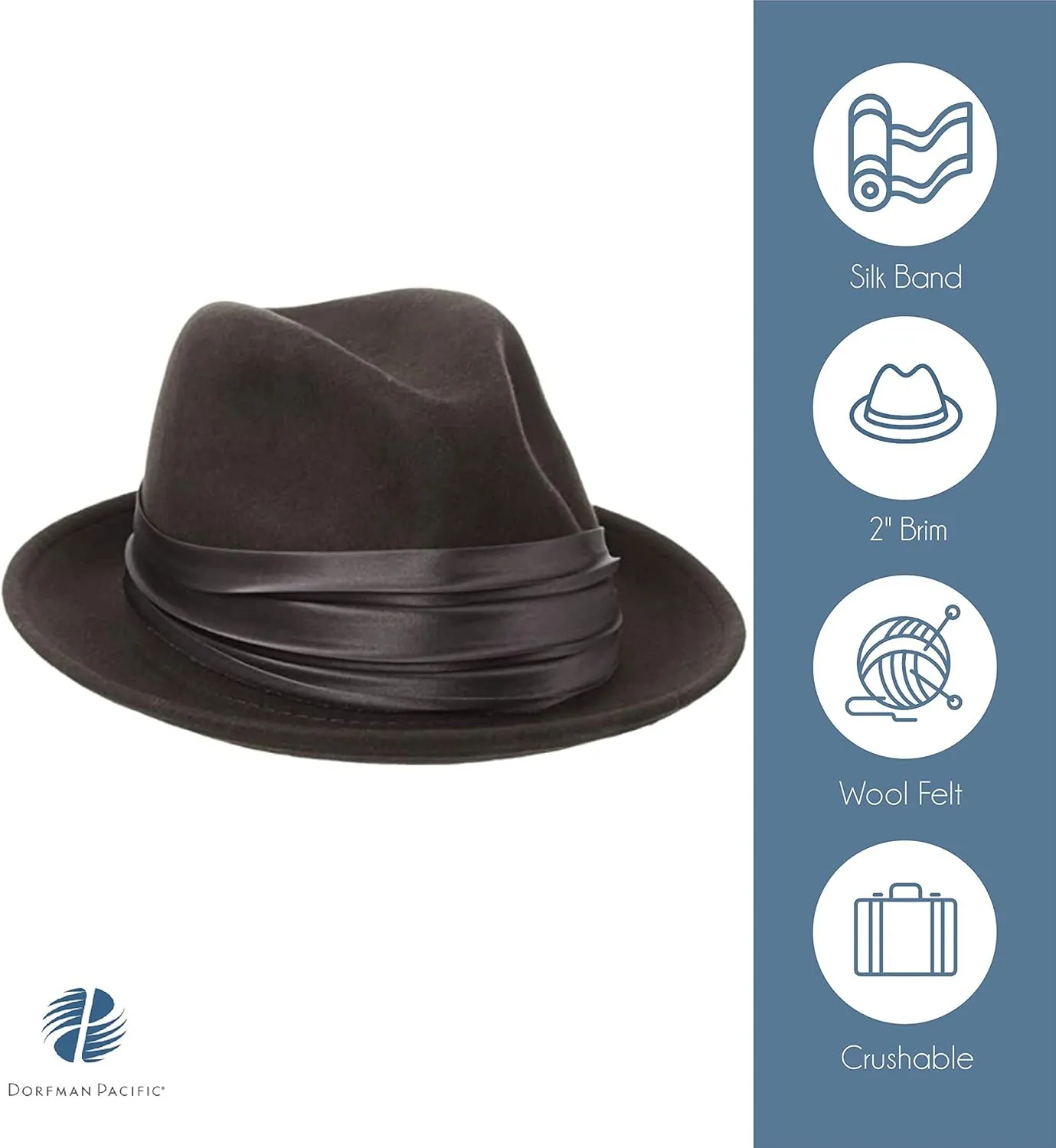 STACY ADAMS Men's Crushable Wool Felt Snap Brim Fedora Hat