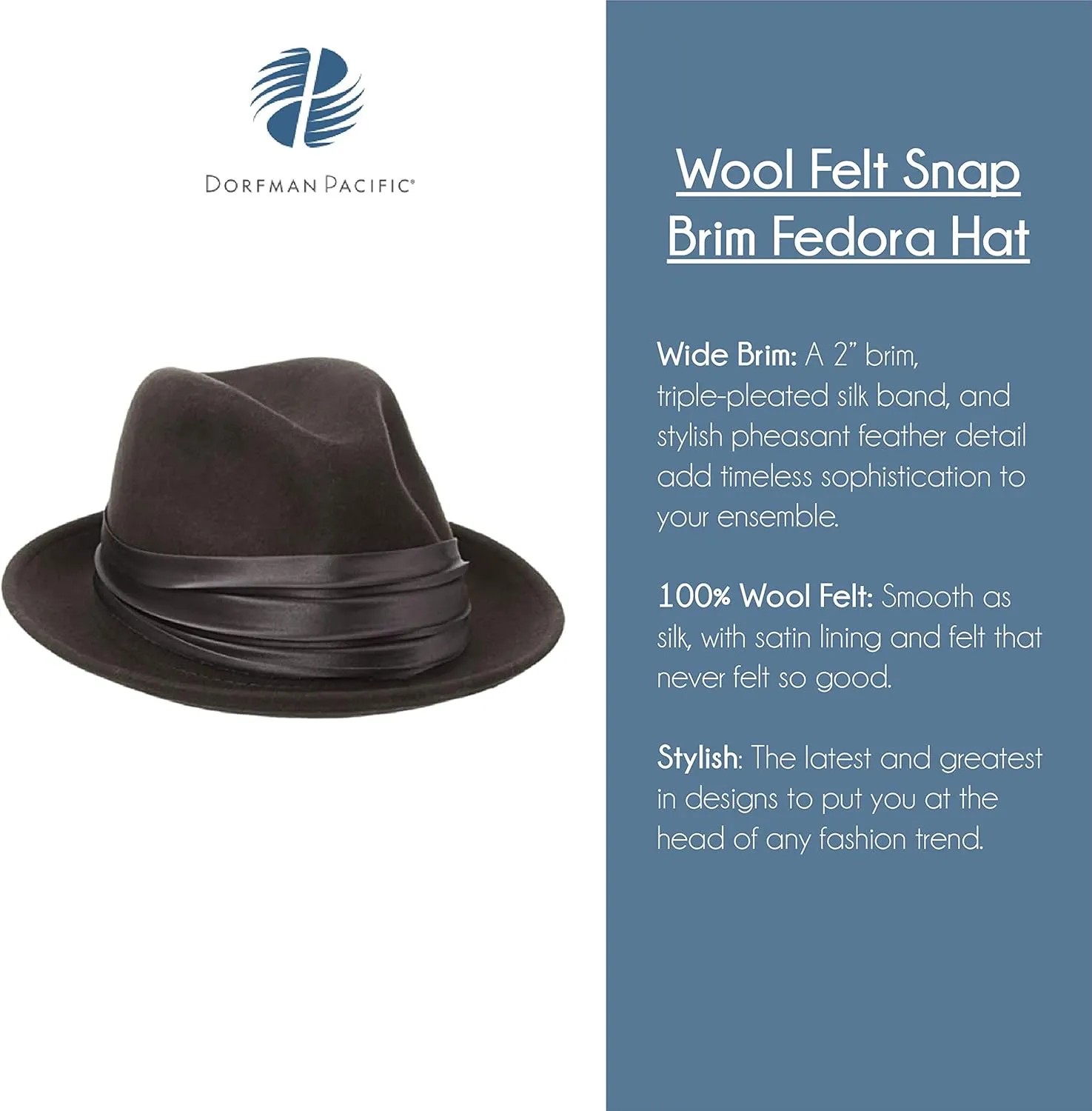 STACY ADAMS Men's Crushable Wool Felt Snap Brim Fedora Hat
