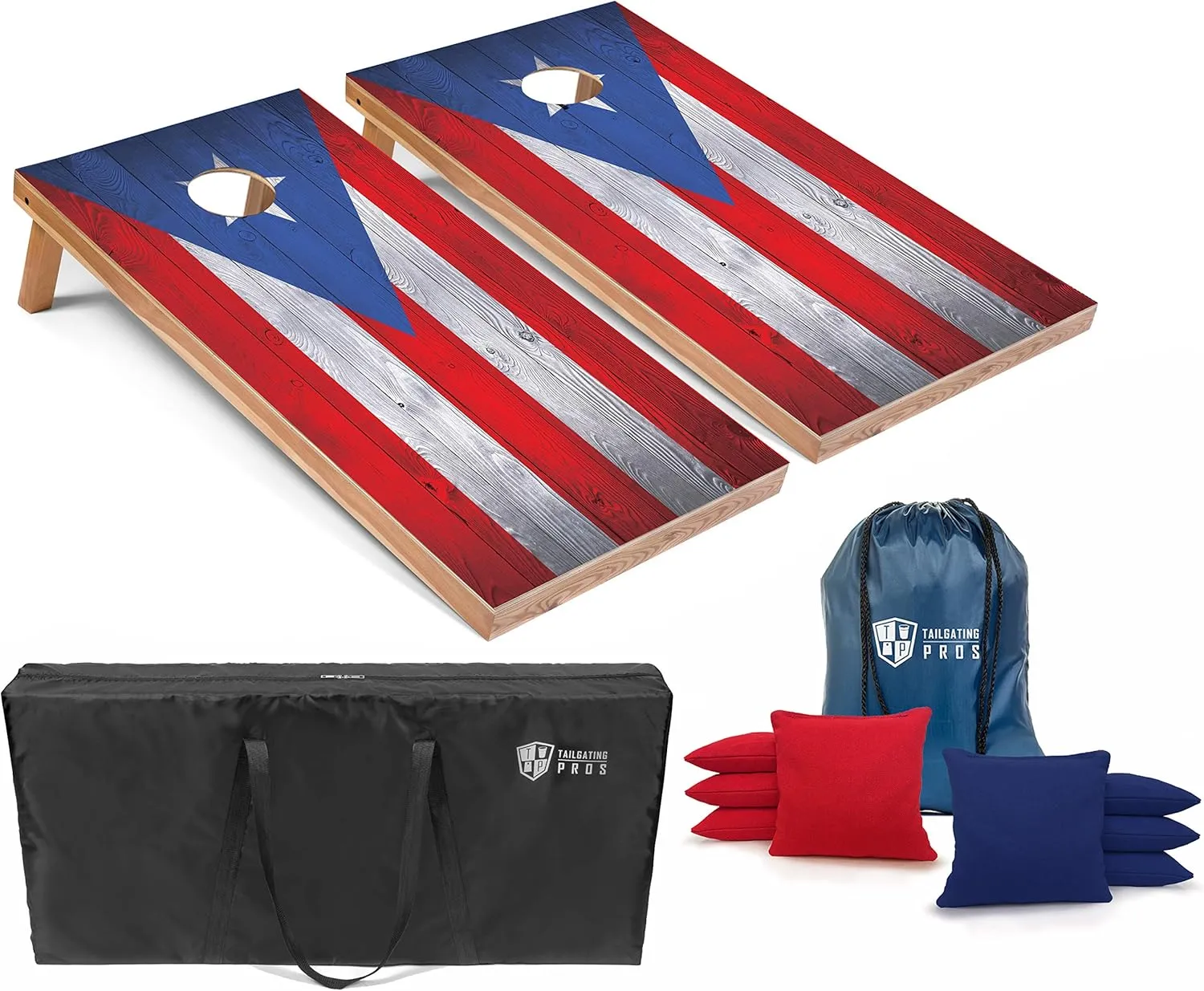 Tailgating Pros Regulation Flag Cornhole Board Sets Includes 8 Bean Bags and Carrying Totes 4'x2' Flag Toss Game Several Corn Hole Board Designs to Choose from!