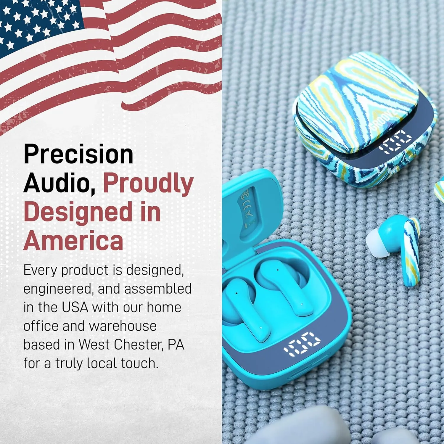 True Wireless Earbuds with Charging Case - Designed and Engineered in The USA - IPx4 Water Resistant Bluetooth Earbuds Compatible with Apple and Android - 27Hrs Battery Life - Floral