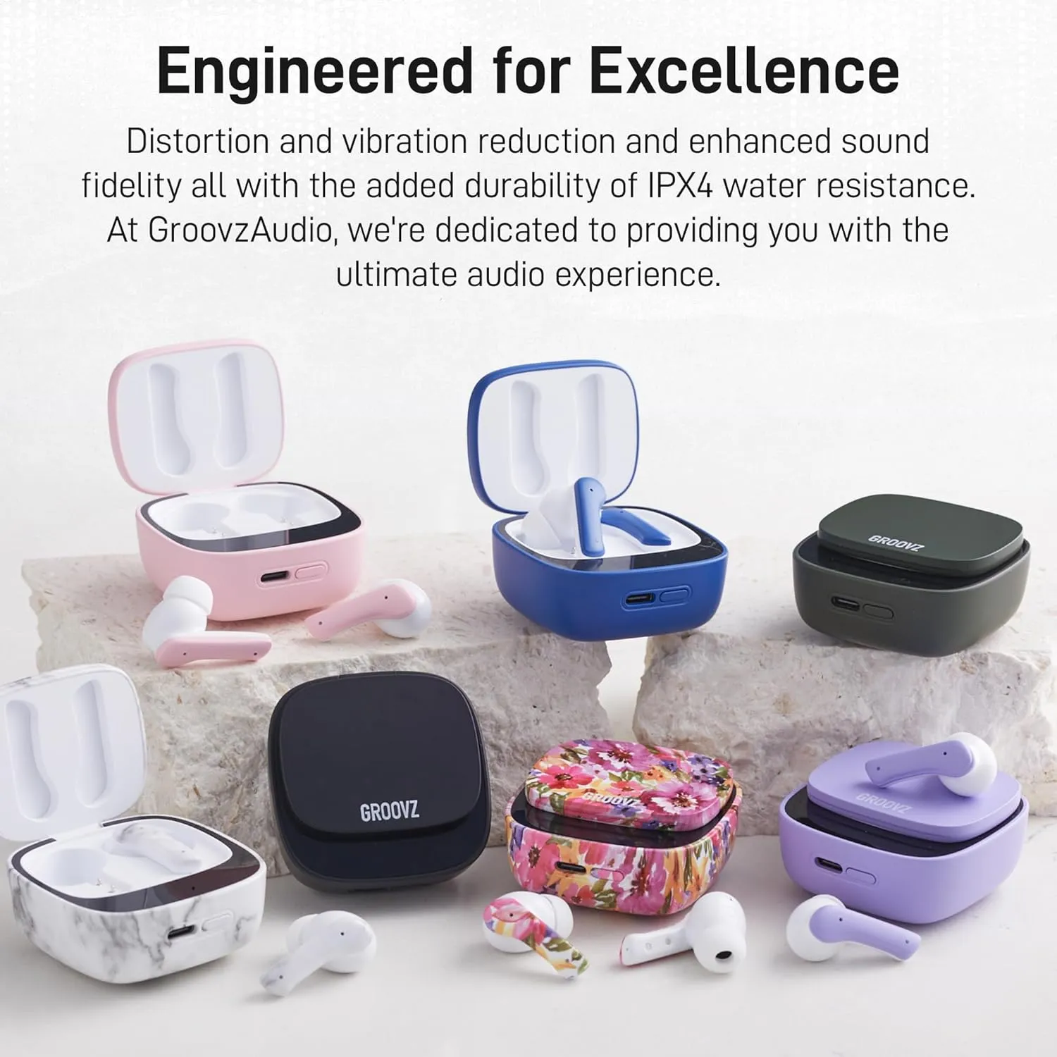 True Wireless Earbuds with Charging Case - Designed and Engineered in The USA - IPx4 Water Resistant Bluetooth Earbuds Compatible with Apple and Android - 27Hrs Battery Life - Floral