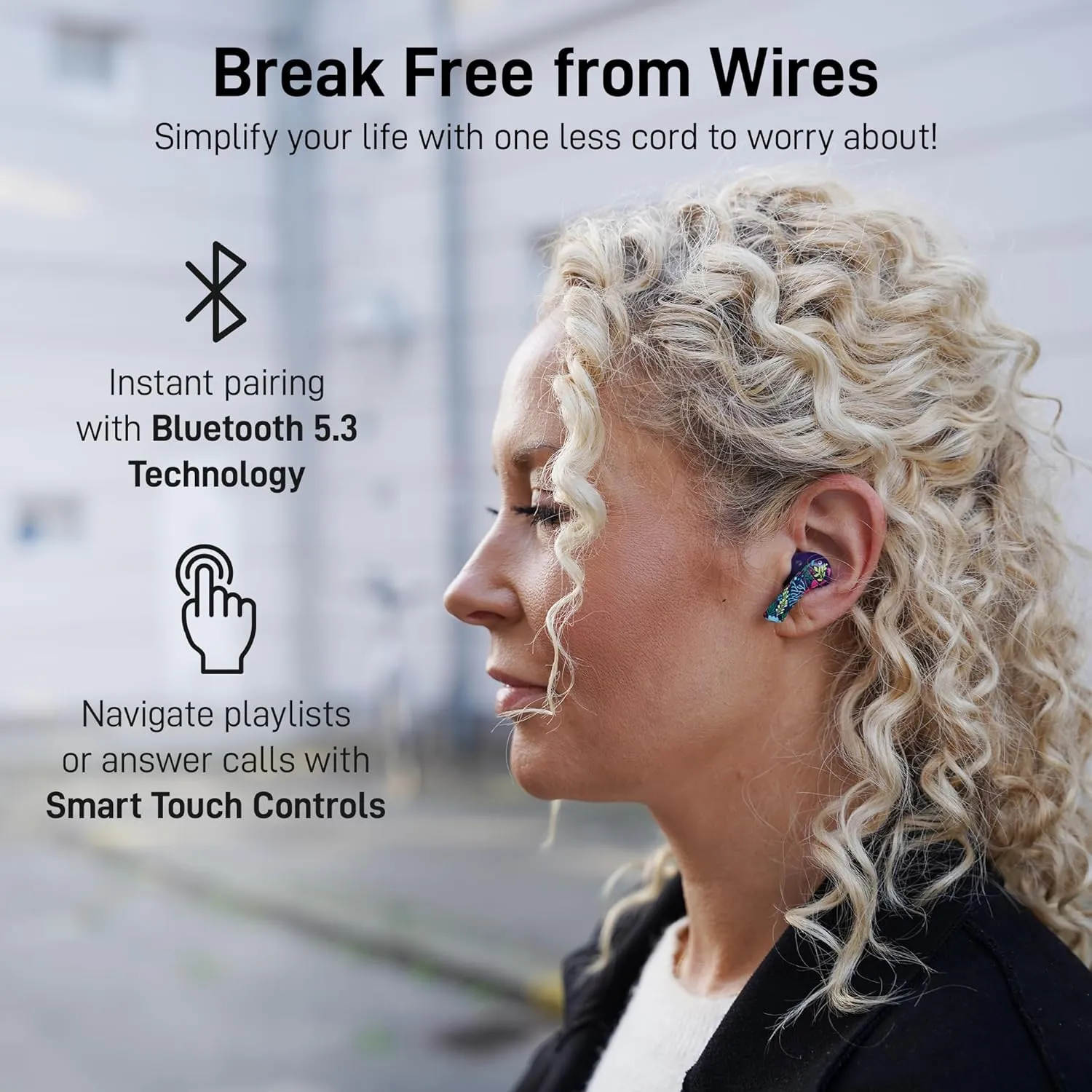 True Wireless Earbuds with Charging Case - Designed and Engineered in The USA - IPx4 Water Resistant Bluetooth Earbuds Compatible with Apple and Android - 27Hrs Battery Life - Floral
