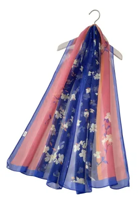 Two Tone Elegant Floral Print Chiffon Scarf