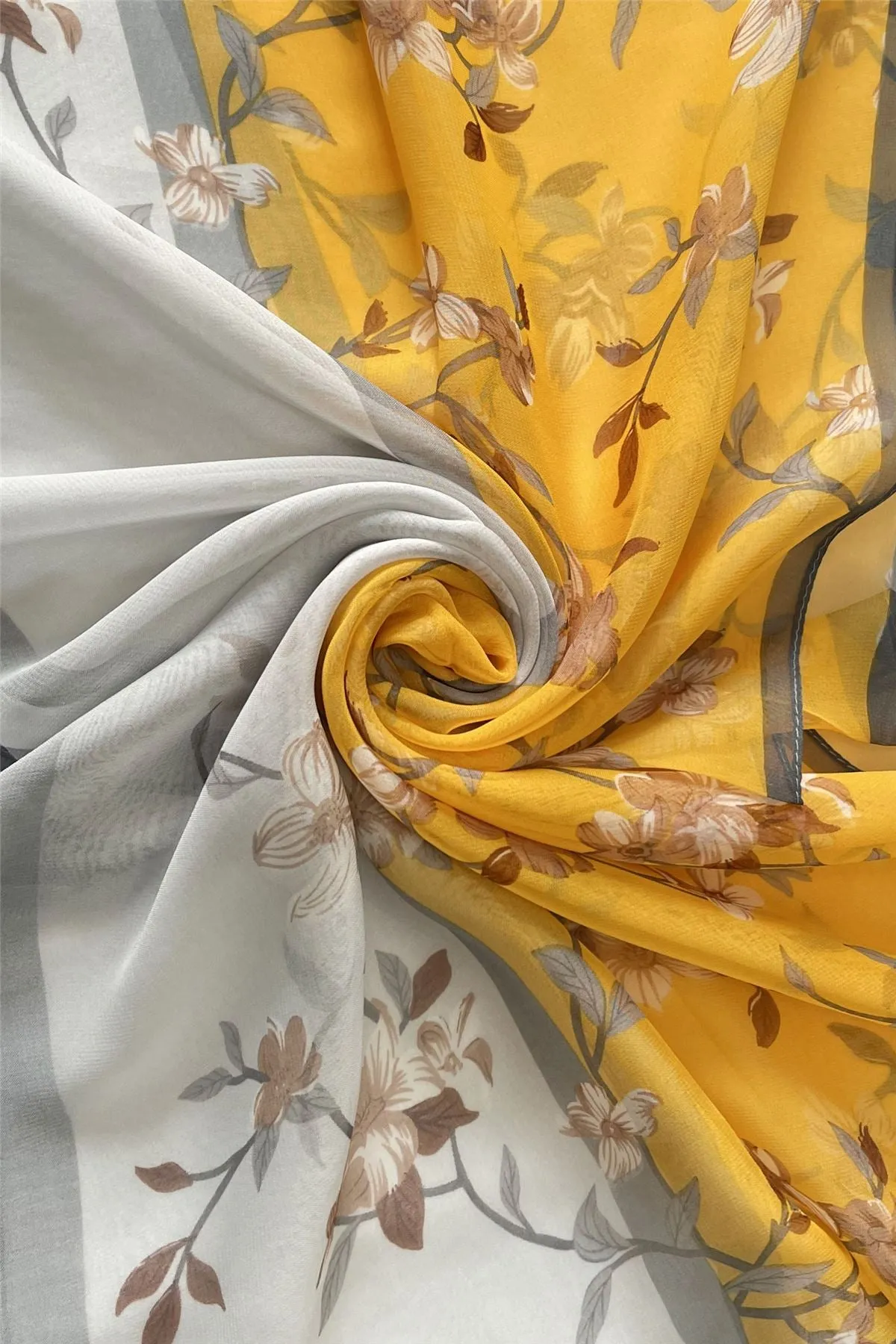 Two Tone Elegant Floral Print Chiffon Scarf
