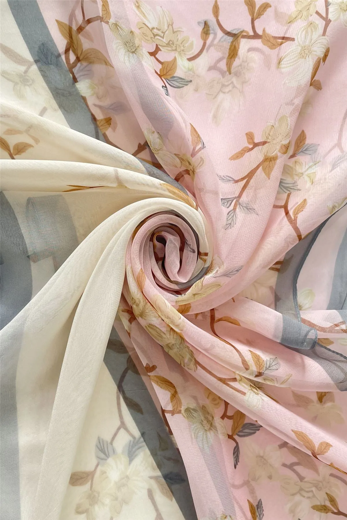 Two Tone Elegant Floral Print Chiffon Scarf