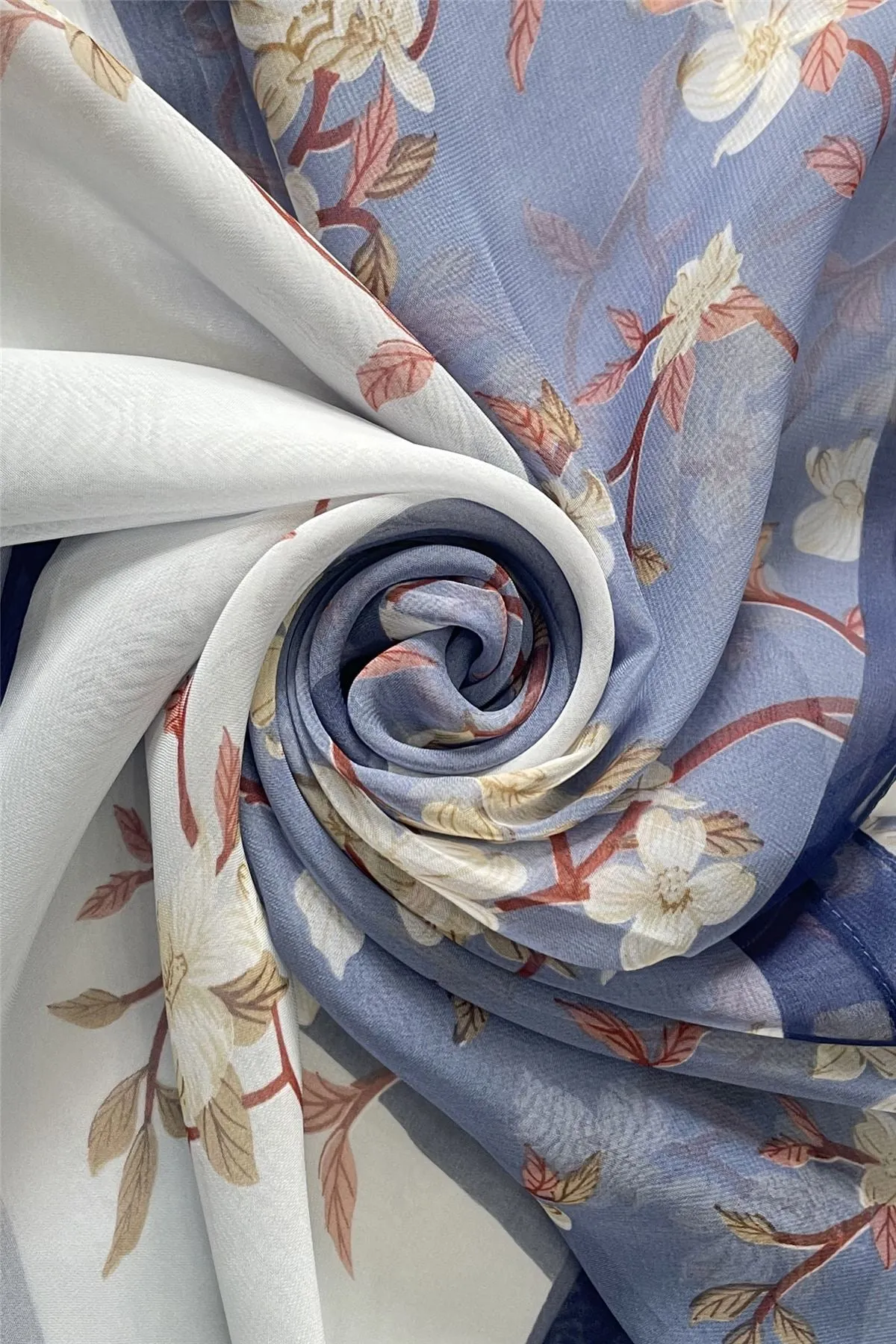 Two Tone Elegant Floral Print Chiffon Scarf
