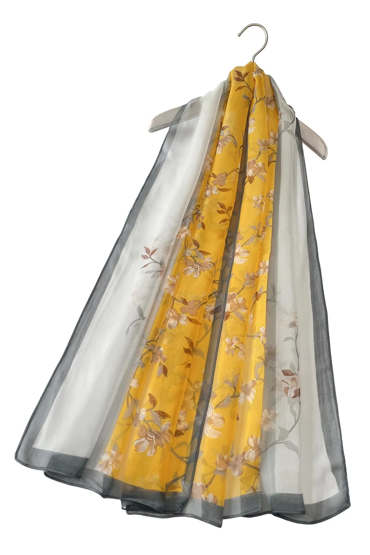 Two Tone Elegant Floral Print Chiffon Scarf