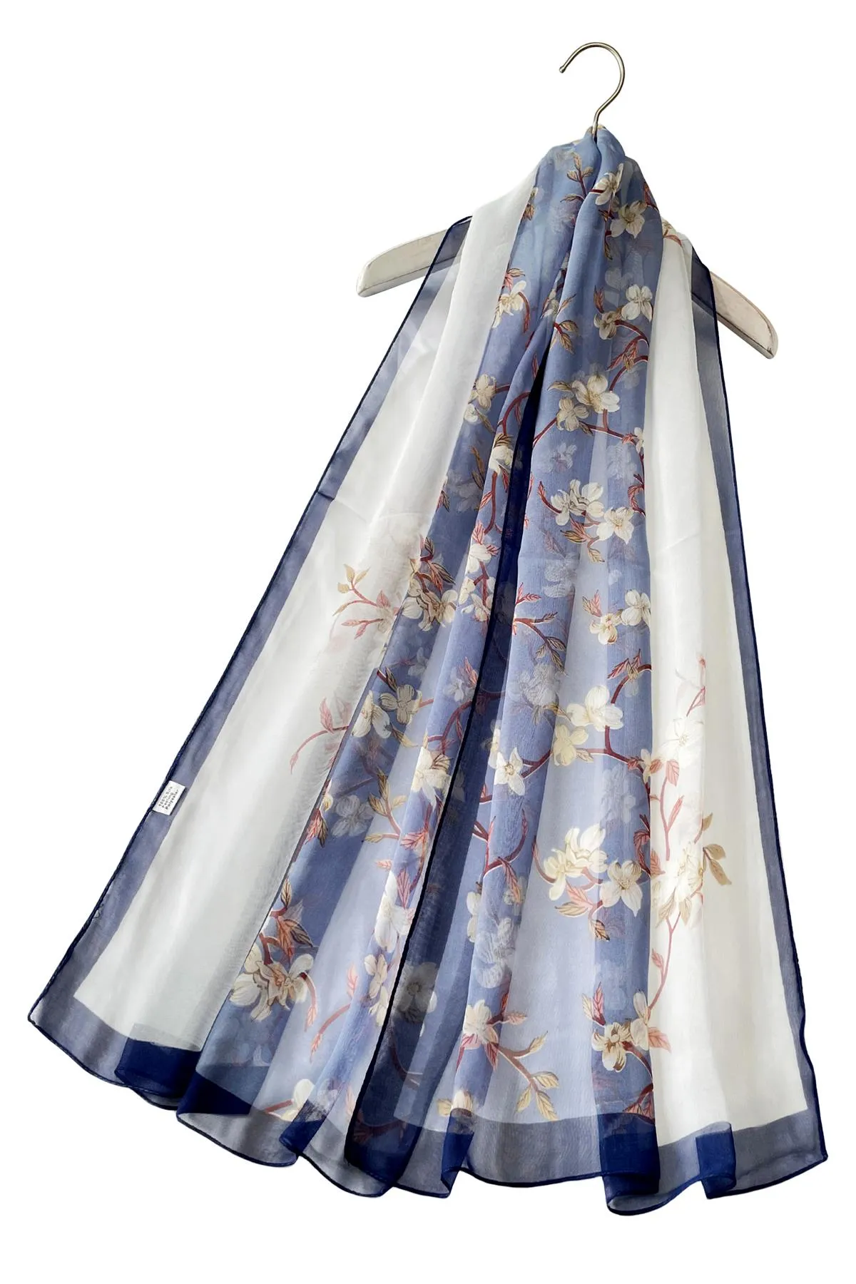 Two Tone Elegant Floral Print Chiffon Scarf
