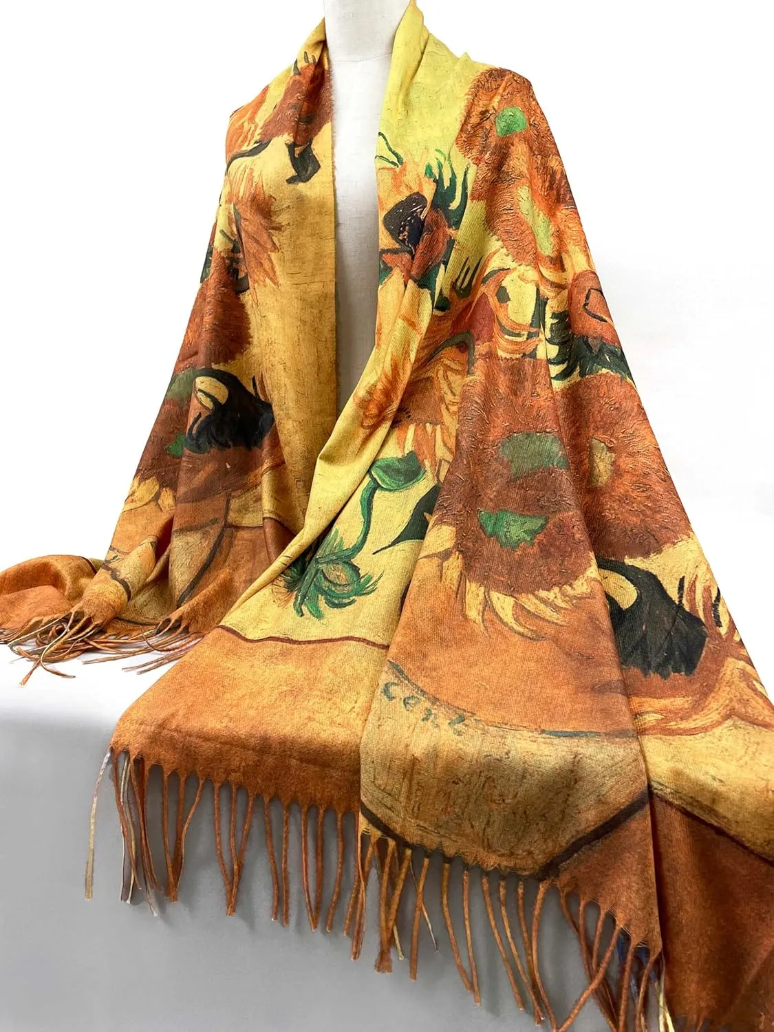 VENVSBEE Reversible Soft Cashmere Feel Scarf Large Shawl Wrap Double-side Art Print Warm Pashmina Klimt Van Gogh Gifts