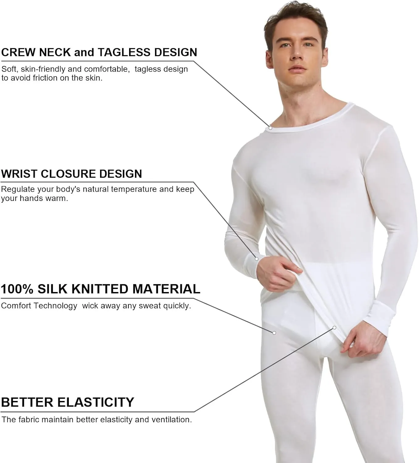 Viamulion Men's Pure Mulberry Silk Knitted Thermal Underwear Set