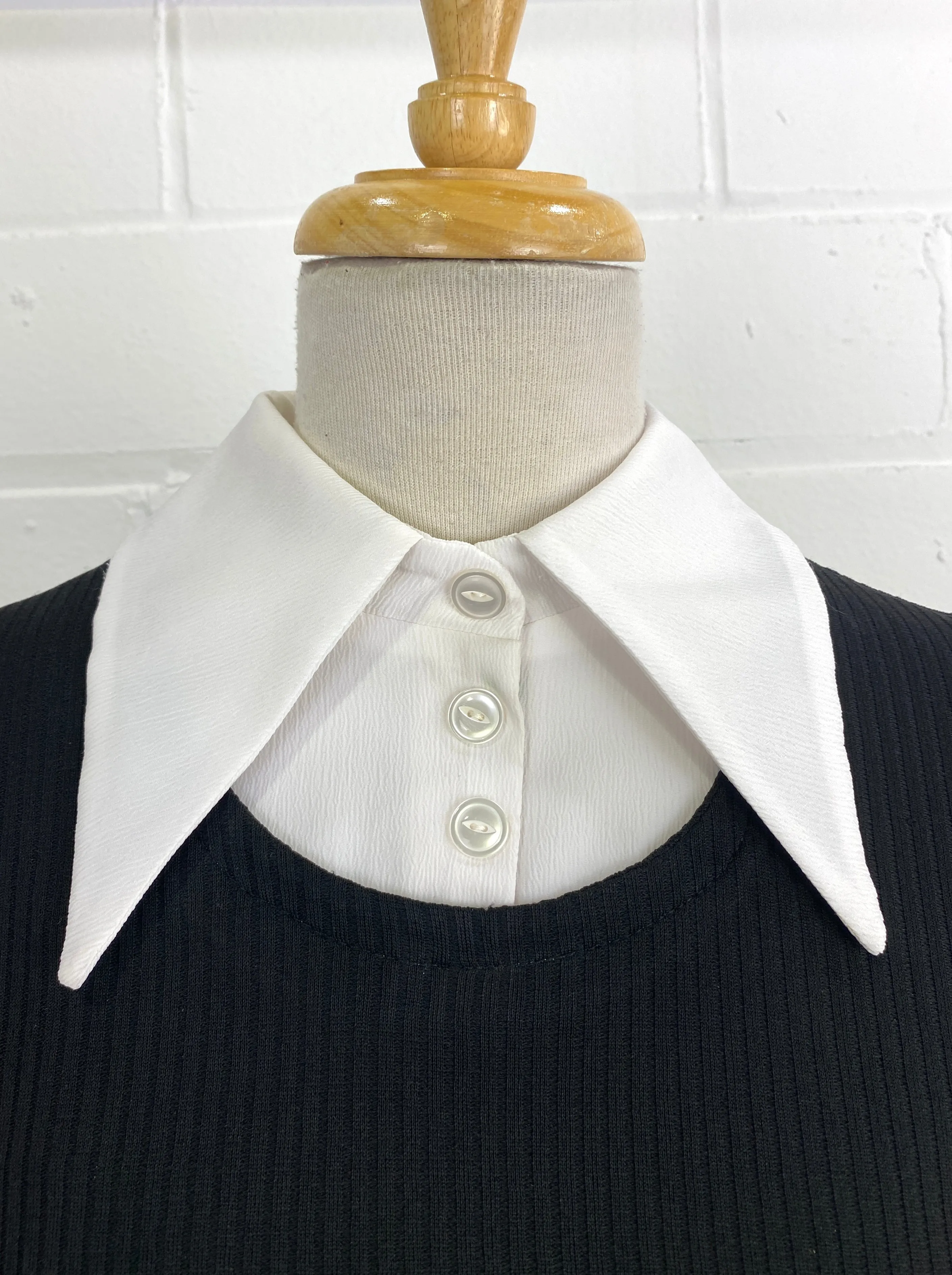 Vintage 1970s Black & White Faux Shirt & Vest Zip Top, Medium