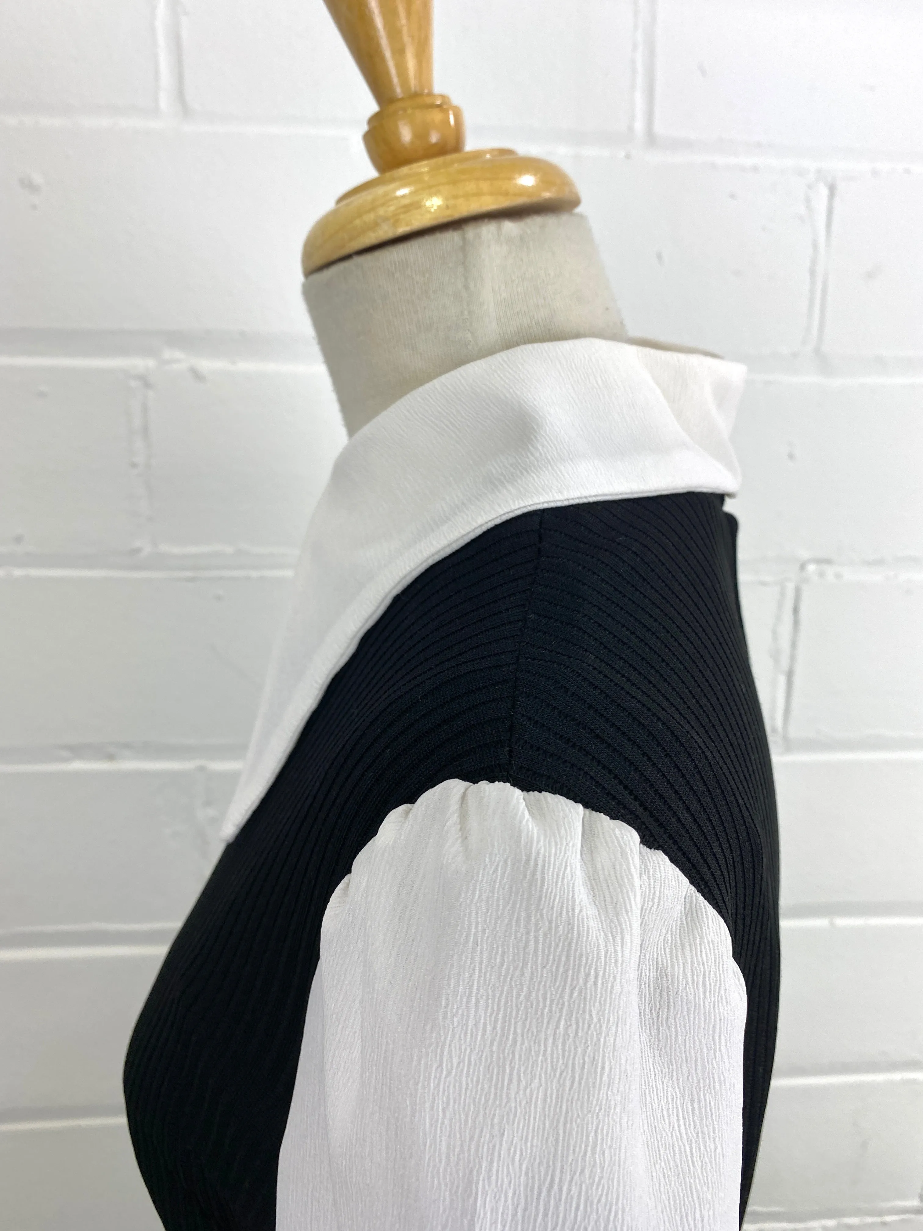 Vintage 1970s Black & White Faux Shirt & Vest Zip Top, Medium