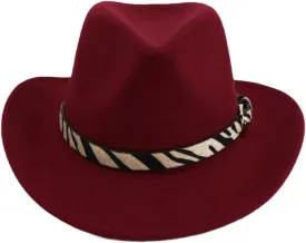 Vintage Women's Wide Brim Warm Wool Felt Hat Tweed Bowler Hat Cowboy Hat Unisex Panama Jazz Hat Sombrero Burgundy 56to58cm