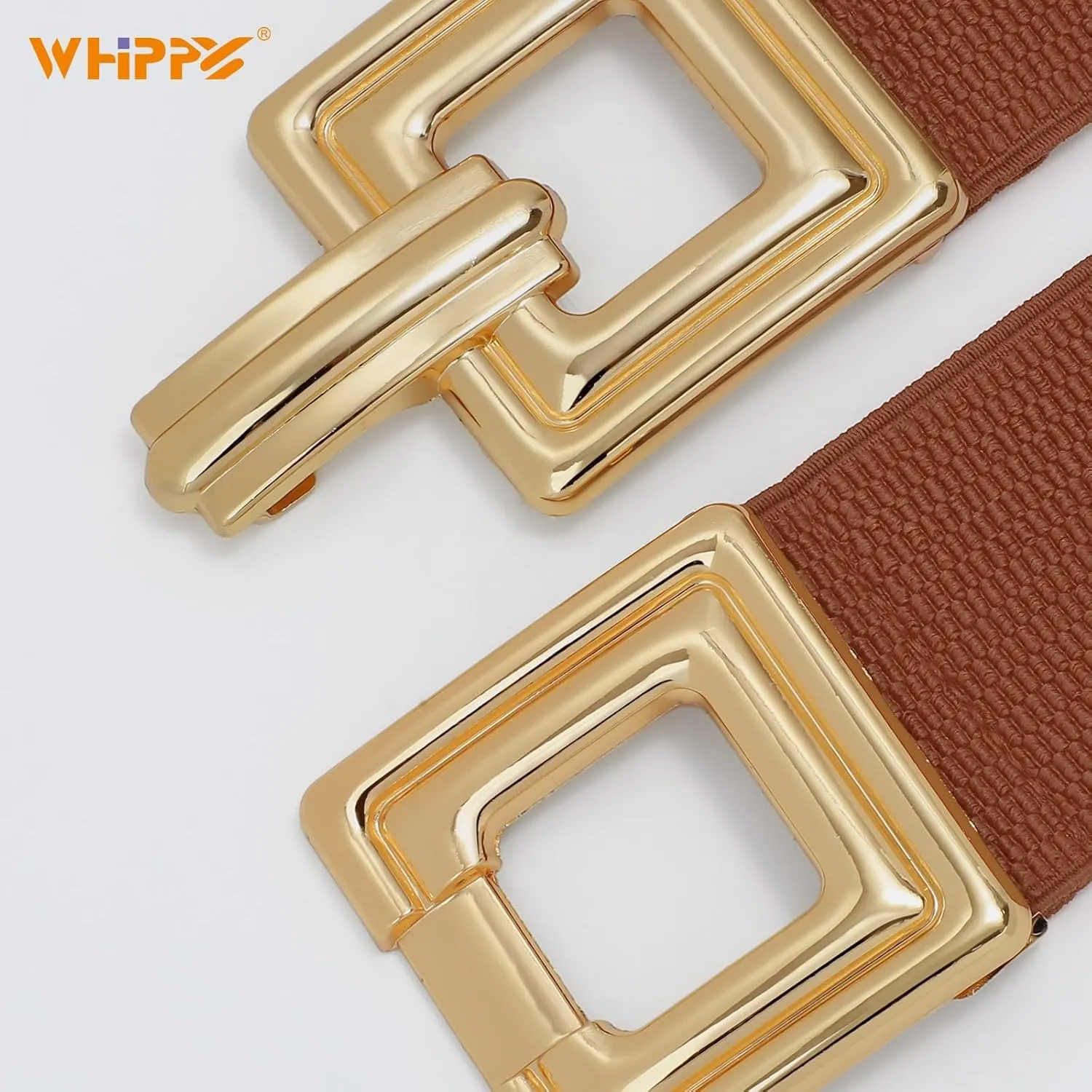WHIPPY Women Wide Elastic Waist Belt Fashion Hollow Out Square Gold Buckle Stretchy Belt Waistband for Ladies