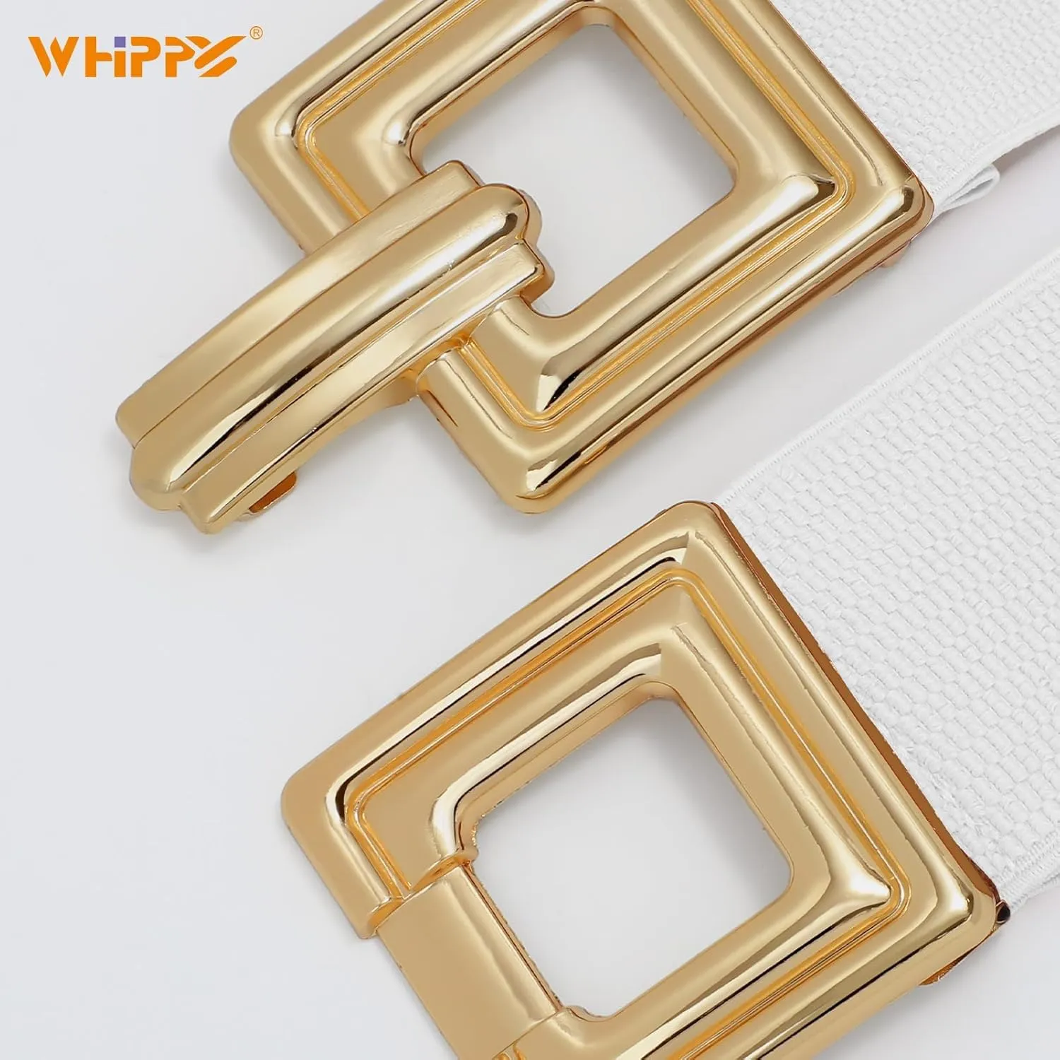 WHIPPY Women Wide Elastic Waist Belt Fashion Hollow Out Square Gold Buckle Stretchy Belt Waistband for Ladies