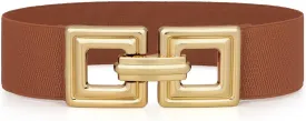 WHIPPY Women Wide Elastic Waist Belt Fashion Hollow Out Square Gold Buckle Stretchy Belt Waistband for Ladies