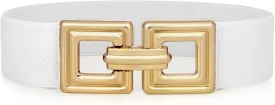 WHIPPY Women Wide Elastic Waist Belt Fashion Hollow Out Square Gold Buckle Stretchy Belt Waistband for Ladies